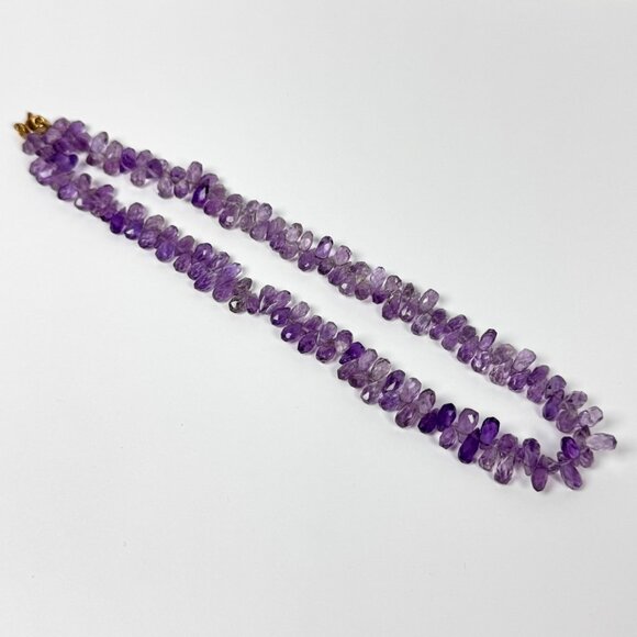 Vintage Natural Amethyst Beaded Necklace 16” Faceted Teardrop Gemstone Boho - Picture 8 of 13